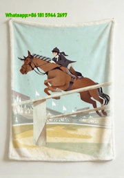 Hermes Retro Horse Jumping Illustration Flannel Throw Blanket for Wall Decor IMG_5453